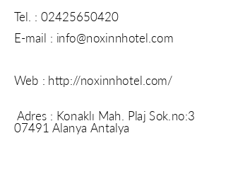 Noxinn Deluxe Hotel iletiim bilgileri